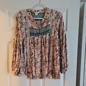 Sundance Orange and Pink Flutter Sleeve Blouse